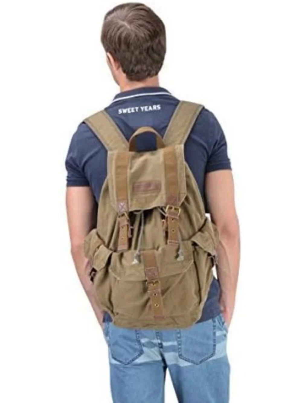 Large High-Density Canvas Backpack Rucksack in Field Tan - Durable & Stylish
